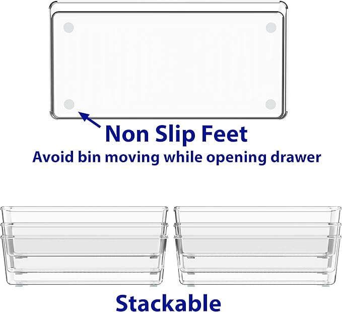 Simple Houseware Clear Drawer Organizer for Office Bin Desk Storage, 3.25"x 6.25", 6 Packs