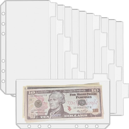 12PCS A6 Binder Pockets with No Zippers, Zipless Budget Envelopes with Index Bits Design, A6 Binder Pouch for 6 Ring Binder, Money Folder Organizer,Clear PVC Savings Challenges Envelopes,12PCS