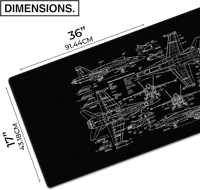 MPCO. Blueprints Large Gaming Desk Pad - 36" x 17" Duraglyde Fabric 18A Hornets – Black Desk Mats - Non-Slip, Washable, Smooth Glide for Precision Gaming & Work