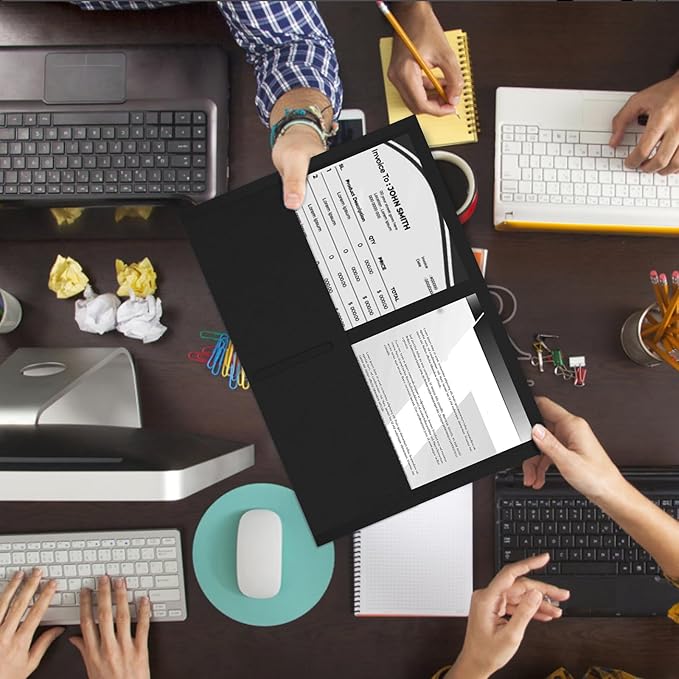 Two Pocket Folders, RAZCC 50 Pack 2 Pocket Folders Fit Letter Size Paper, Paper Folders with Pockets for School Office Business Home, Black