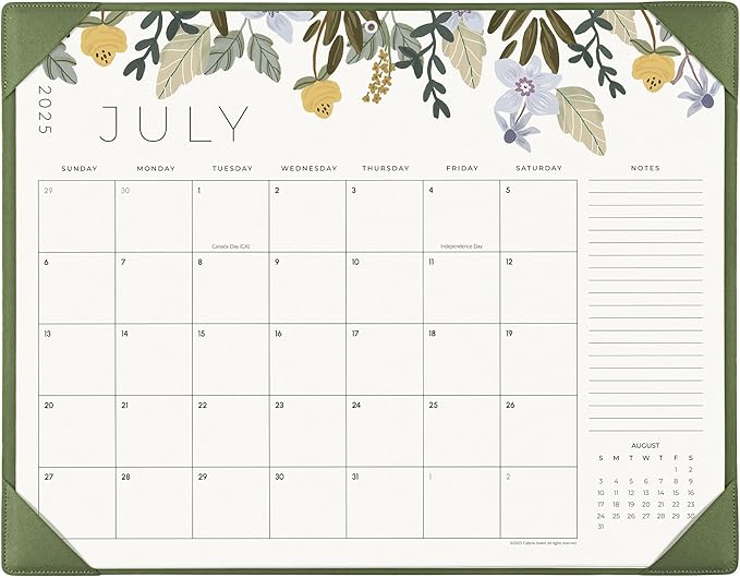 Desk Calendar 2025-2026 with Desktop Mat, Cabbrix Large Desk Pad Calendar 22 x 17 Inch Runs From July 2025 to December 2026, Floral Design Calendar 2025 for Home School and Office (Green)