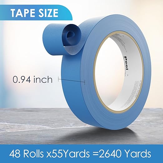 Blue Painters Tape 1 Inch Bulk, 48 Roll Painting Tape Blue Masking for Painting Wall DIY Edge, Paint 0.94 Inch 55 Yards X 48 Rolls 2640 Total Yards