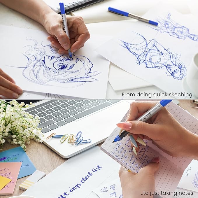 ARTEZA Rollerball Pens, Pack of 20 – Blue Liquid Ink Pens with 0.7 mm Fine Point for Note-Taking, Bullet Journaling, Office & School Writing Tasks