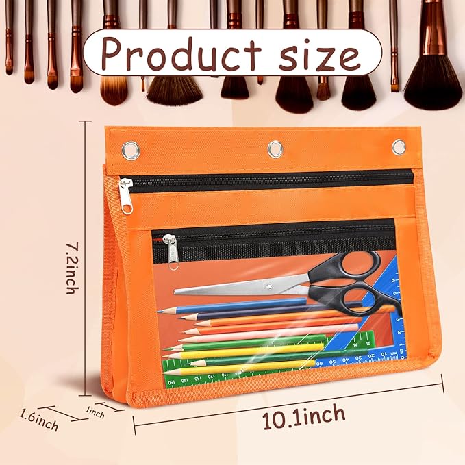 YoeeJob 1 Pack Pencil Pouch for 3 Ring Binder, Expandable Binder Pouches with Zipper, Large Capacity Pen Holder Case with Clear Window School Class Office Organizers, Orange