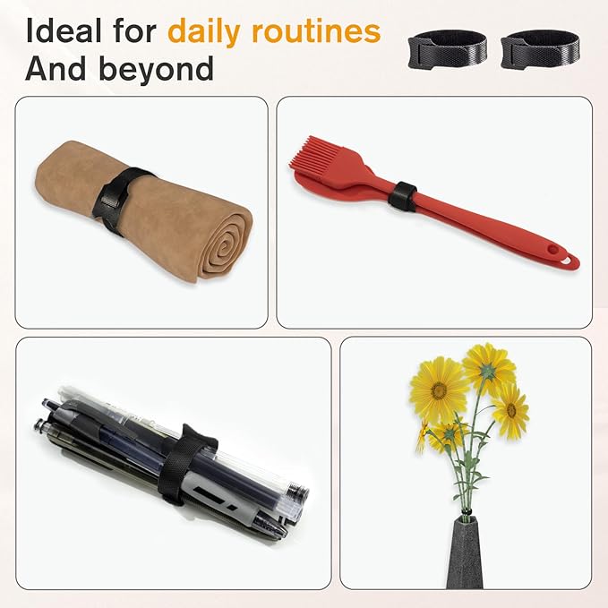 CableGeeker 60 PCS Reusable Cable Ties (6 Inch) - Adjustable Hook and Loop Cord Straps, Wire Organizer for Home, Office, Electronics - Black