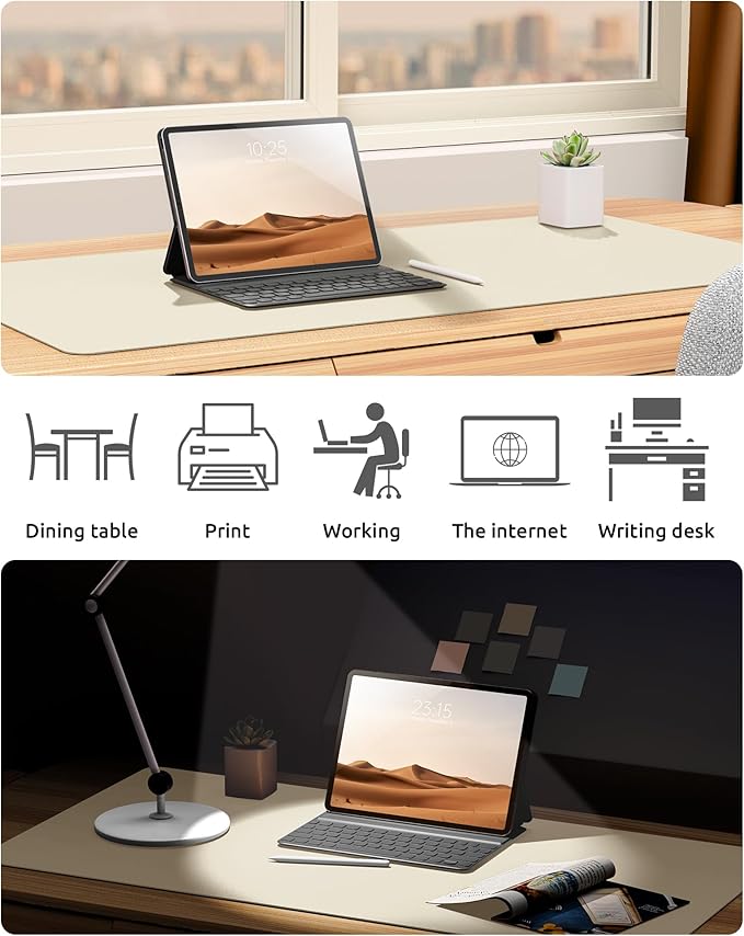YSAGi Leather Desk Protector, Office Mat, Large Mouse Mat, Non-Slip PU Leather Blotter, Laptop Desk, Waterproof Writing Pad for Office and Home (Cream, 35.4" x 17")