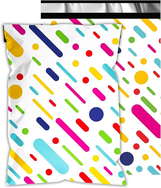 Poly Mailers 12x15.5 Inch 50 Pcs - Color Stripe Printed Shipping Bags, 2.4mil Thickness, Waterproof and Tear Resistant Mailing Envelopes, Self-Sealing Packaging Bags for Small Business
