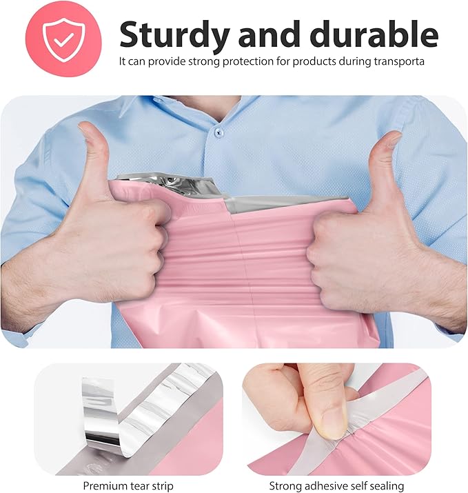 Fuxury Poly Mailers 12x15.5 Inch 1000 Pack, Bulk Shipping Bags for Clothing, Strong Adhesive Shipping Envelopes for Small Business Suppliers,Waterproof Mailers Poly Bags Mailing Envelopes Pink