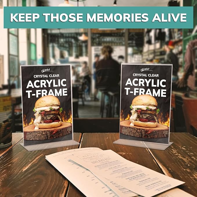 pbf 4x6 Acrylic Picture Frame Display Stand | 4 x 6 Vertical Clear Acrylic Sign Holder | T-Style Photo Frame for Table Sign, Tabletop Wedding Sign, Menu, QR Code (6-Pack)