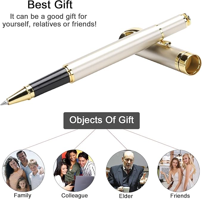 YIVONKA Luxury Ballpoint Pens Best Ball Pen Gift Set for Men & Women Professional Executive Office Nice BallPens Classy Gift Box Ballpoint Black Refill Line width 0.5mm (Gold)