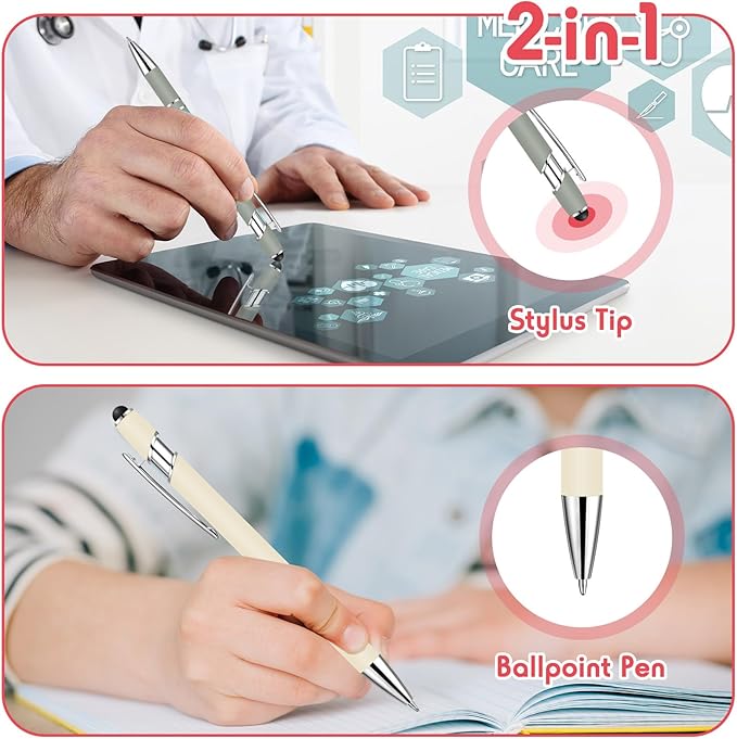 Yeaqee 100 Pieces Ballpoint Pen with Stylus Tip Click, 2 in 1 Black Ink, 1.0 mm Medium Point Stylus Metal Pen for Touch Screen Tablet (Mixed Colors)