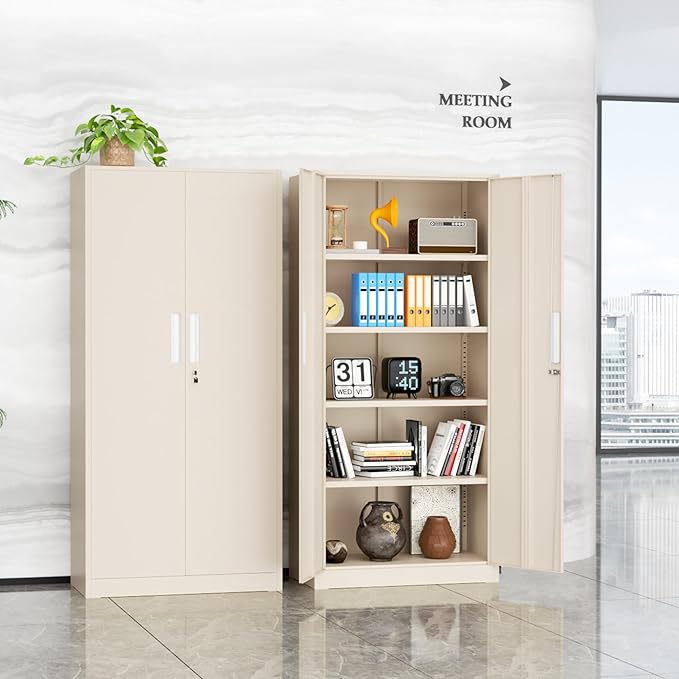 INTERGREAT Metal Storage Cabinet with Doors and Shelves,72" H Gray Steel Tool Locking Cabinet, Metal Storage Cabinets for Home Office, Warehouse, School