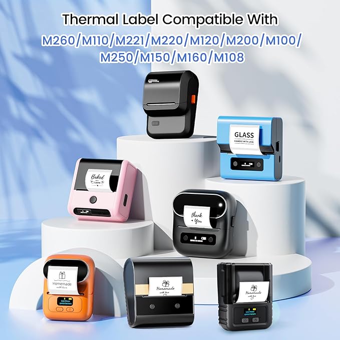 Thermal Labels - 1.96"X1.18" (50X30MM), Compatible with Label Maker Machine M100/ M110/ M150/ M220/ M250/ M108/ M221, Multi-Purpose Adhesive Thermal Labels, Black on White, 230 Labels/Roll