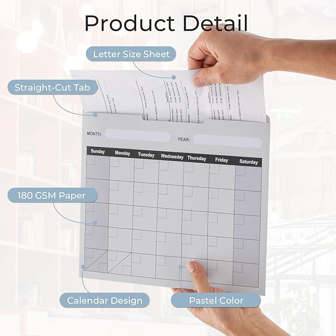 Y YOMA 6 Pack File Folder Jackets Letter Size Paper Pocket File Folder with Reinforced Straight-Cut Tab Pre-Printed Job Folders No Expansion Organizer for Office, Soft Colors, Calendar Design