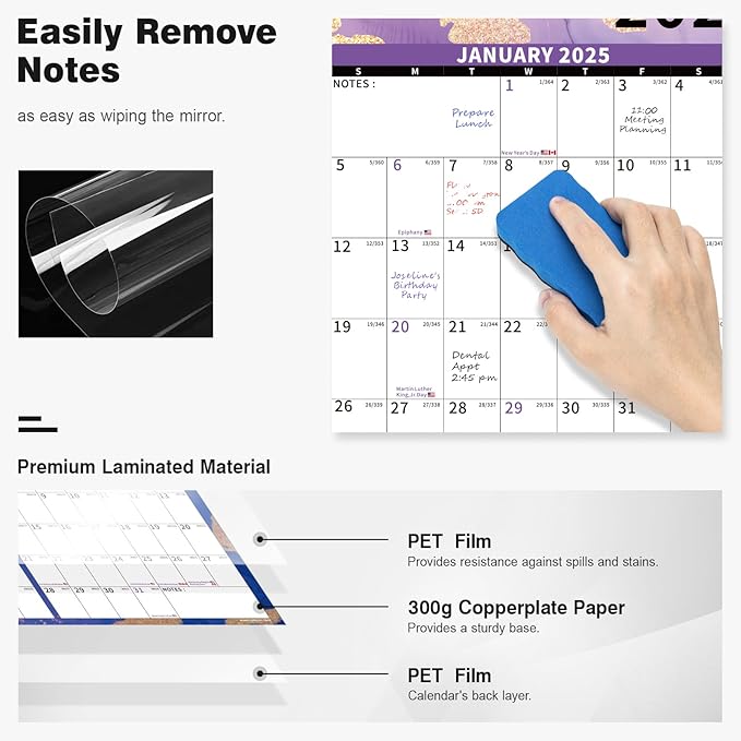 Ospelelf Large Dry Erase Calendar for Wall - 32'' x 48'' Vertical Calendar Laminated Yearly Family Calendar for Office, Use Jan 2025 - Dec 2026 (Marble)