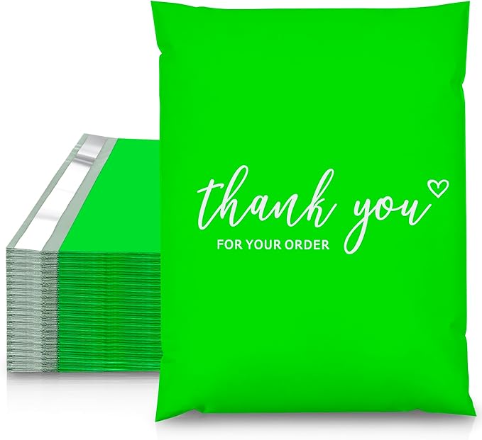JinRuiKJ Thank You Poly Mailer 10x13 Inch 25 PCS, Shipping Bags for Clothing, Packaging Bags for Small Business, Strong Adhensive, Waterproof and Tear-Resistant Mailing Envelopes, Green