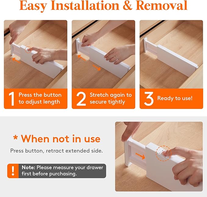 Lifewit 4 Pack Drawer Dividers 4" High,11-17" Adjustable Dresser Drawer Organizers for Clothes, Expandable Dresser Separators in Bedroom/Bathroom/Kitchen/Vanity/Office Organization and Storage, White