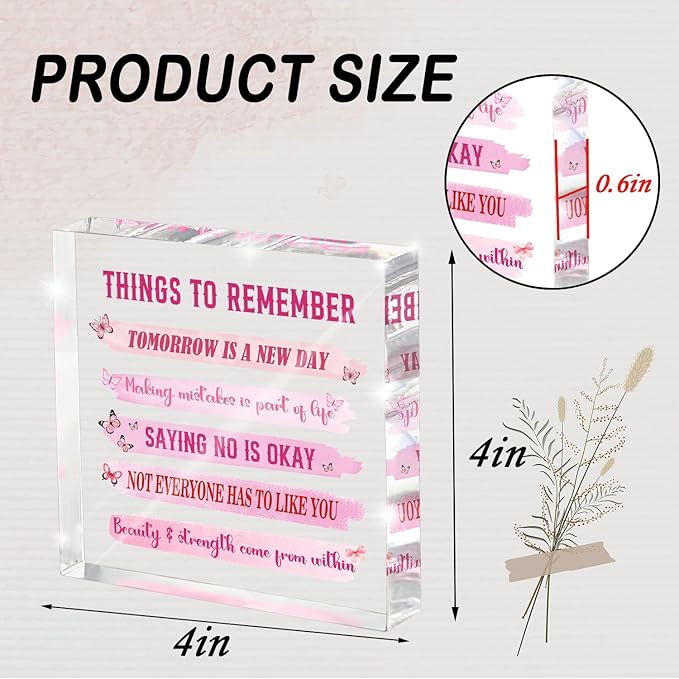 Pink Motivational Desk Sign for Women - 4x4 Inch Mental Health Office Decor, Inspiring Desk Accessories for Women, Employee Appreciation Gift, Pink Office Decor