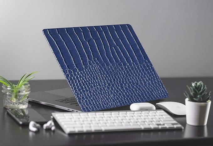 KEROM Compatible with Crocodile MacBook Air 13 inch Case 2021 2020 2019 2018 M1 A2337 A2179 A1932, Textured Elegant Luxury Aligator Skin Snakeskin PU Leather Hard Shell & Keyboard Cover, Blue
