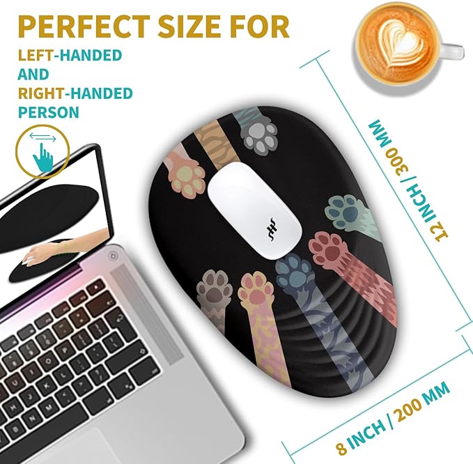 Hokafenle Ergonomic Mouse Pad Wrist Support with Stepped-Wedge Design, Wrist Rest Pain Relief Mousepad Filled with Memory Foam, Carpal Tunnel Mousepad for Wireless Mouse(12x8 inch, Paw)
