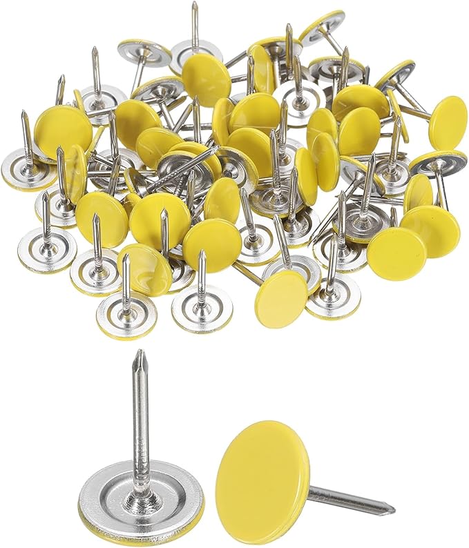 uxcell 150Pcs Upholstery Tacks, 11mmx17mm Flat Head Thumb Tack Decorative Furniture Nails Push Pins for Furniture Sofa Headboards, Yellow