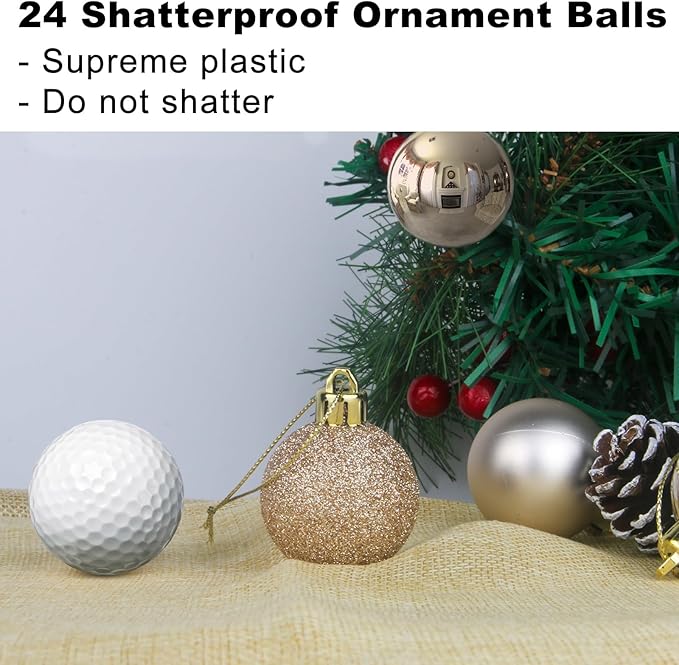 Champagne Gold 1.6" Small Christmas Balls Christmas Tree Decoration Ornaments Shatterproof Hanging Balls for Birthday Halloween Holiday Wedding Decorations Set of 24pcs