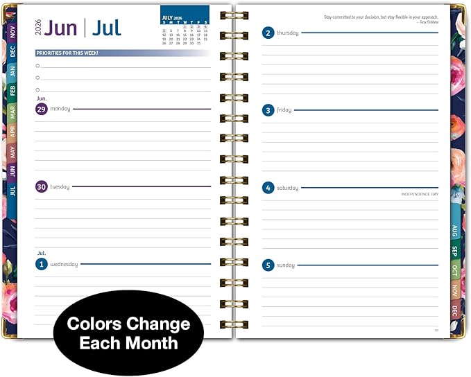 HARDCOVER 2026 Planner, 5.5"x8": 14 Months (November 2025 - December 2026), Daily Weekly Monthly Planner, Yearly Agenda, Bookmark, Pocket Folder and Sticky Note Set (Small Navy Floral)