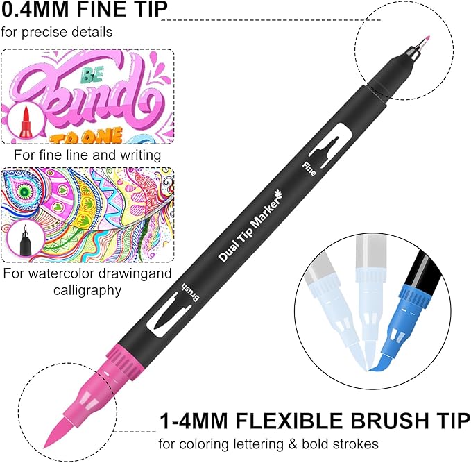 76 Colors Dual Tip Brush Pens with Brush Tip and Fine Tip for Artists Adult, Coloring Markers for Adult Coloring Books Professional Marker Set for Note Taking and Lettering