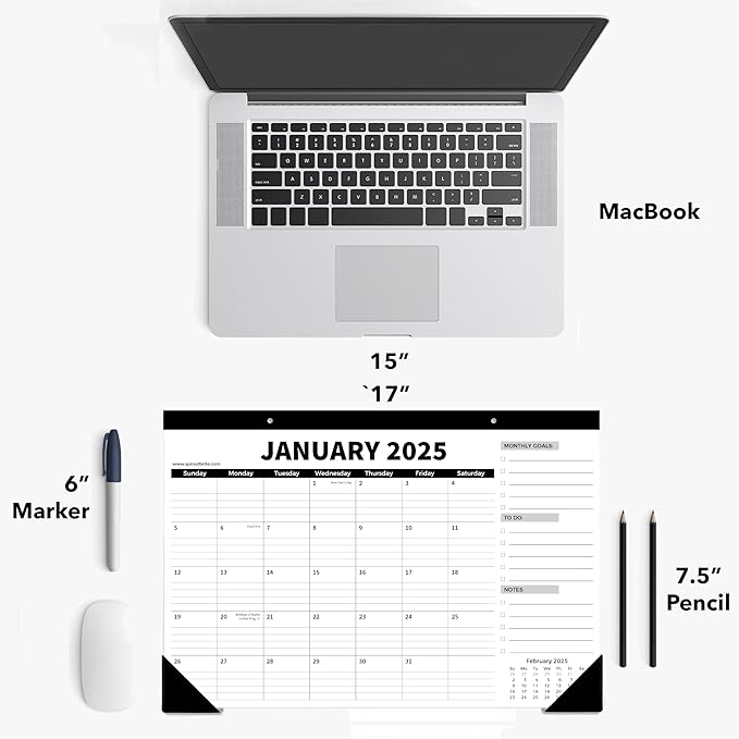 Sproutbrite 18 Month Desk Calendar 17" x 11.5" Medium Size Desktop Monthly Planner with To-Do List and Notes, Home, Office School Desk Calendar (1 PACK)