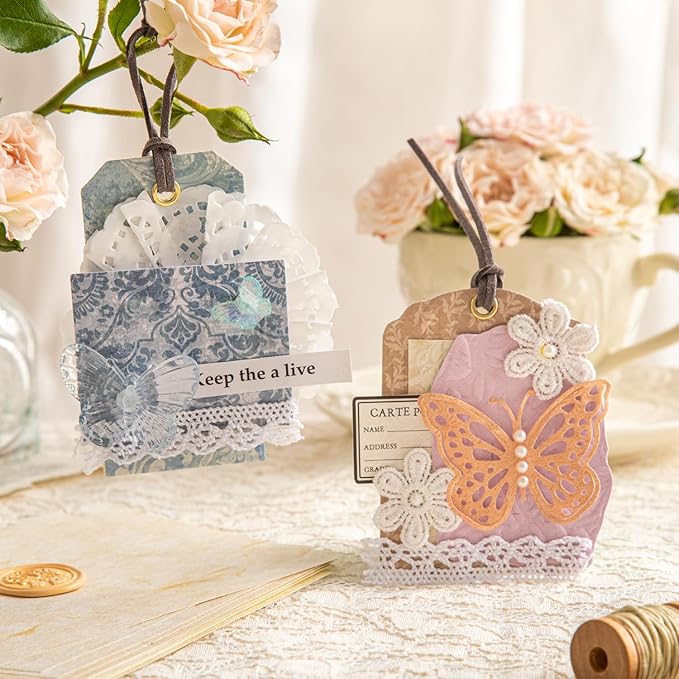 Vintage Floral Scrapbook Paper Set, 150 PCS Textured Craft Paper Kit with Glue Tape for Journaling, Scrapbooking, DIY Crafts, and Art Supplies