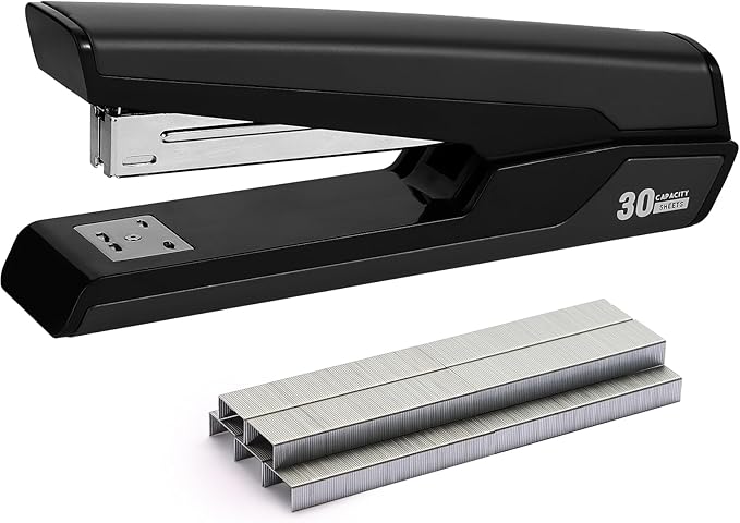Metal Stapler with 830 Staples, Office Stapler, Staplers for Desk, 25-30 Sheet Capacity, Non-Slip, Black
