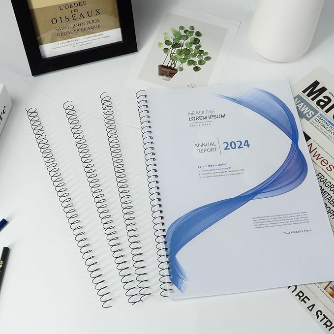 RAYSON 19mm Wire Spiral Coil Binding, 3:1 Pitch, 3/4" Metal Spiral Binding Coil 160 Sheets Capacity, Black Color & Pack of 50