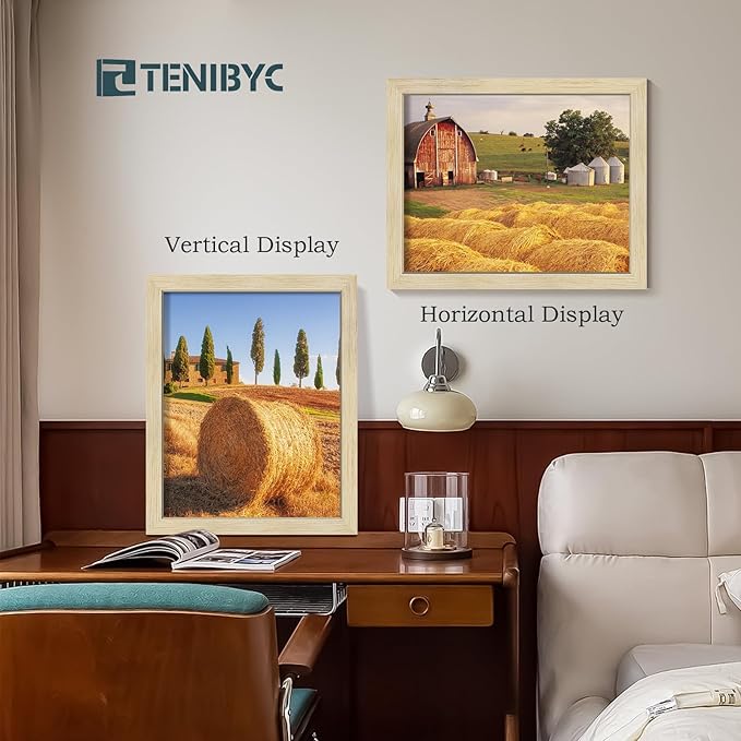 11x14 Picture Frames Set - 3 Pack - Natural Oak Wood - Tempered Glass - for Wall Photos, Family Memories, Posters & Puzzles, Home Decor