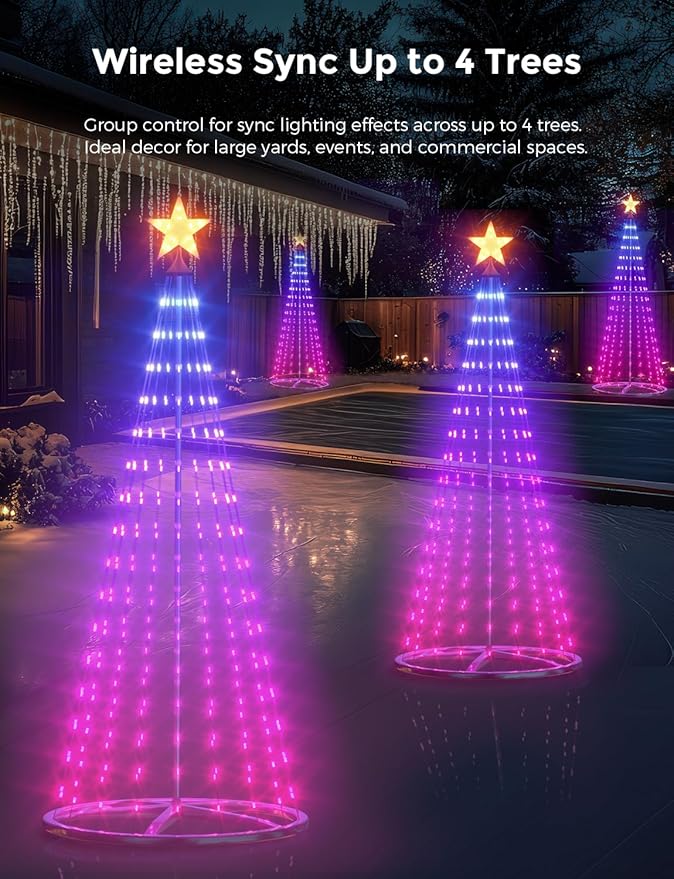 8ft Smart Lighted Christmas Cone Tree Outdoor, 16 Mil Color Changing, Music Sync, Timer, Group Control, RGB Led Christmas Decorations for Indoor Outdoor