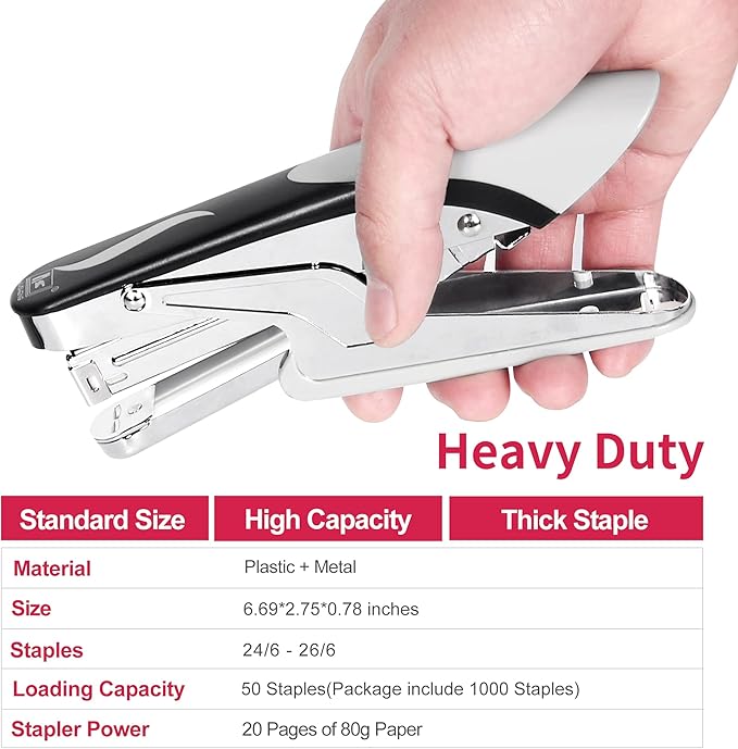 Stapler Heavy Duty with 1000 Staples and Staples Remover, 20 Sheet Capacity, Office Desk Stapler for Stapling Home School Warehouse Handmade, No Jam