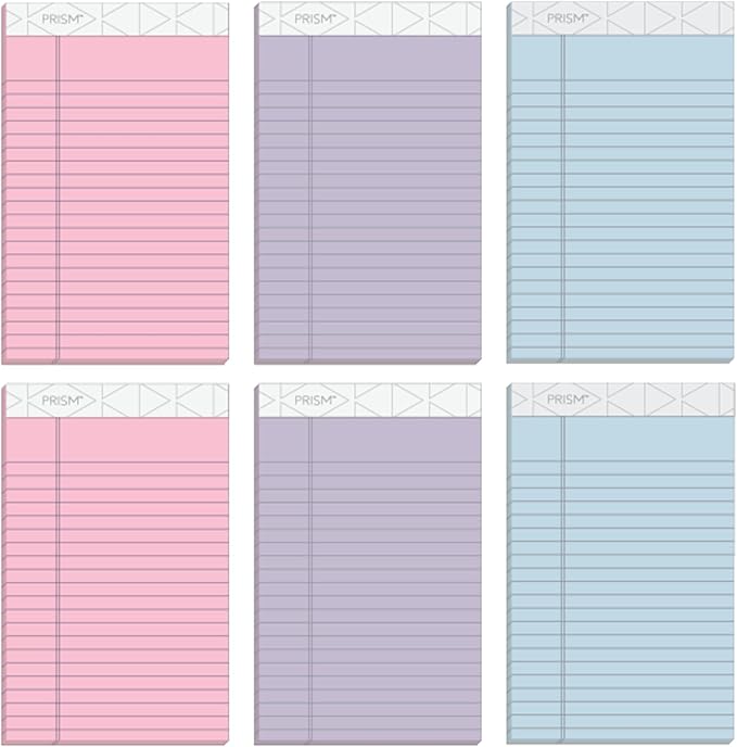 Tops 5 x 8 Legal Pads, Prism Brand, 2 Pink/2 Blue/2 Purple, Narrow Ruled, 50 Sheets Per Writing Pad, Made in USA (63016) (Pack of 72)