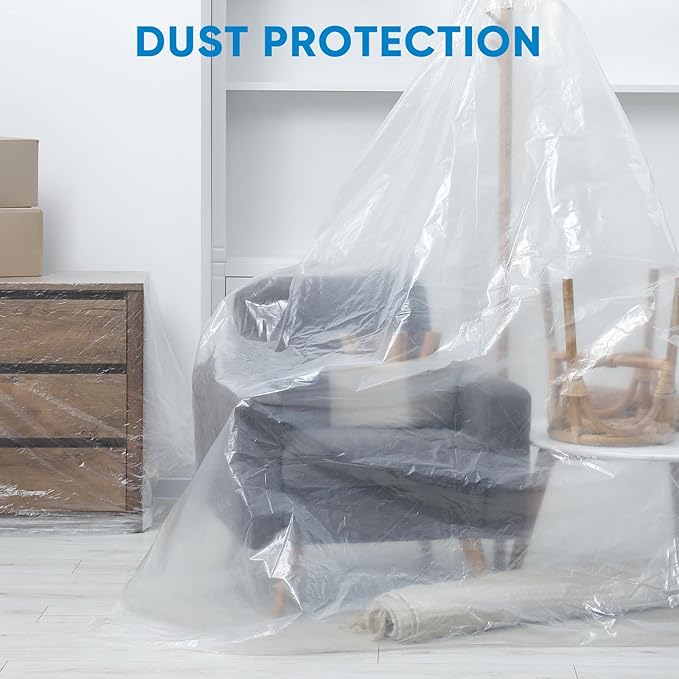 TICONN 12 x 9 Ft Plastic Drop Cloth for Painting, Waterproof Painters Plastic Sheeting, Painting Tarp for Furniture Cover, Floor Protection (12PK, 1.2Mil)