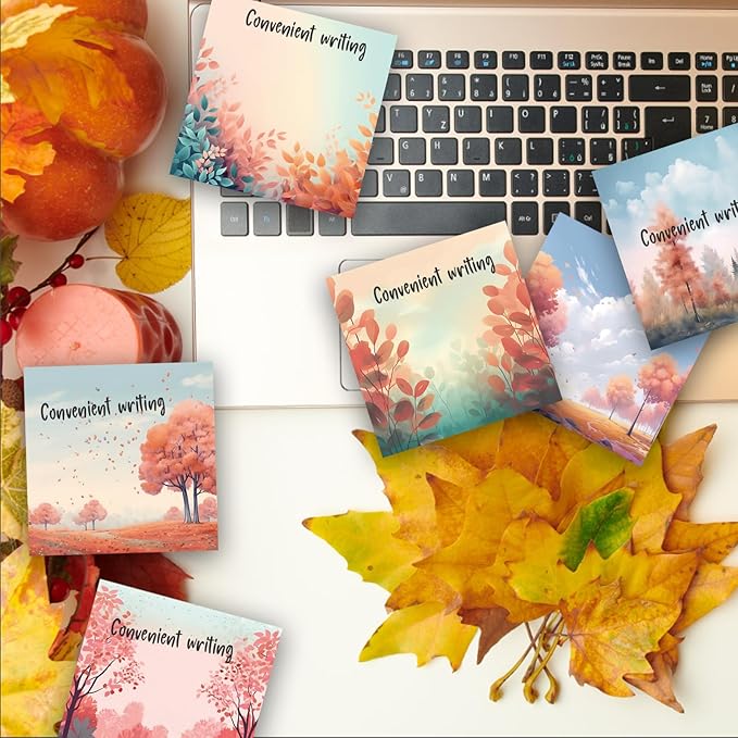 9 Pieces Pastel Color Sticky Notes - Autumn Design Note Pads - Self-Adhesive Memo Notes for School, Office, Home