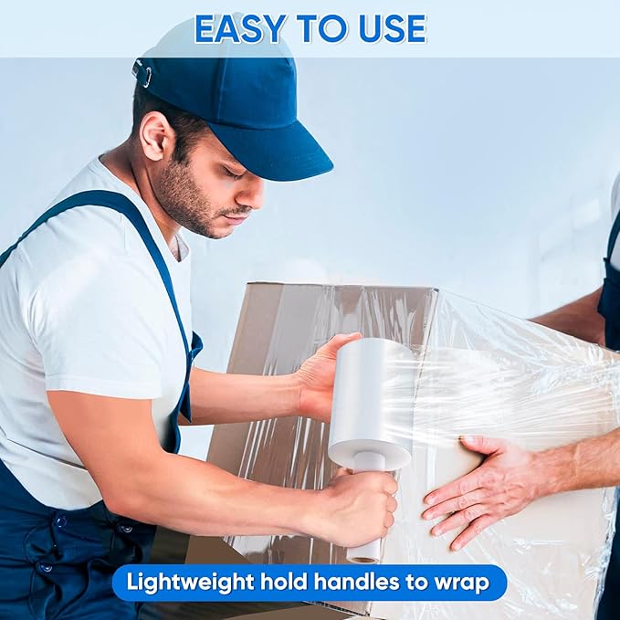 TICONN Stretch Wrap Stretch Film Roll, 1000ft Industrial Strength 5 inch Wide Clear Plastic Wrap with Handles for Pallet Wrapping Shipping Moving