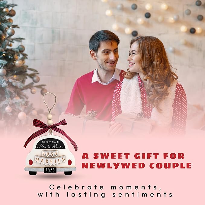 Wedding Gifts - Mr and Mrs Gifts - Wedding Gift for Couples 2025, Bride, Future Mr and Mrs - First Christmas Married Ornament 2025 - Bridal Shower Gift for Married Newlywed - Wood Ornament