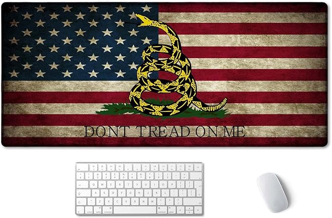 SSOIU Desk Mat,Large Mouse Pad 35.5" x 15.7" XXL Extended Gaming Mouse Pad Mat with Non-Slip Base Stitched Edge Mousepad for Computer,Office,Keyboard and Laptop - Don't Tread On Me American US Flag