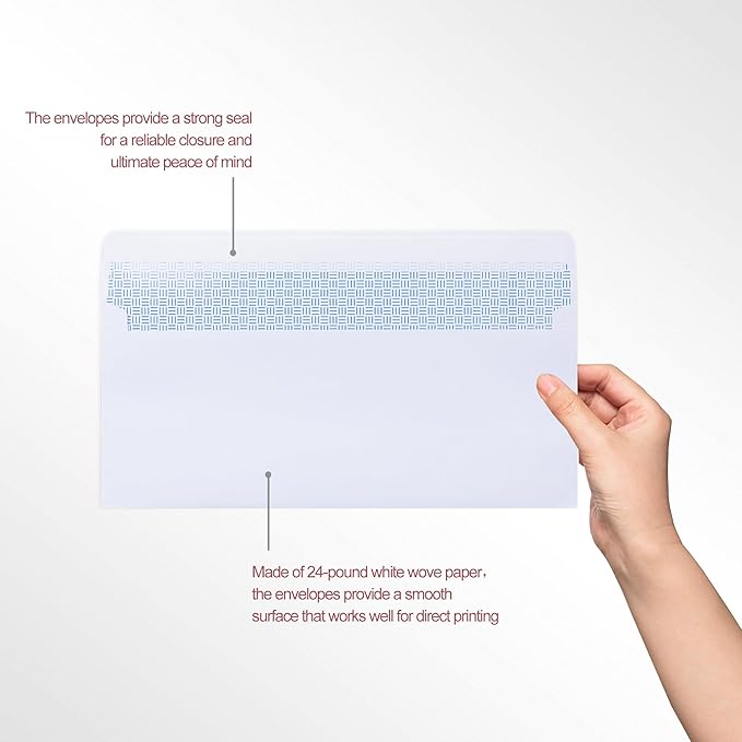 Zzrywuty #10 Letter Size Mailing Envelopes for Business, 60pcs Self Seal Windowless Security Envelopes 4-1/8 x 9-1/2 Inch White 24LB Paper