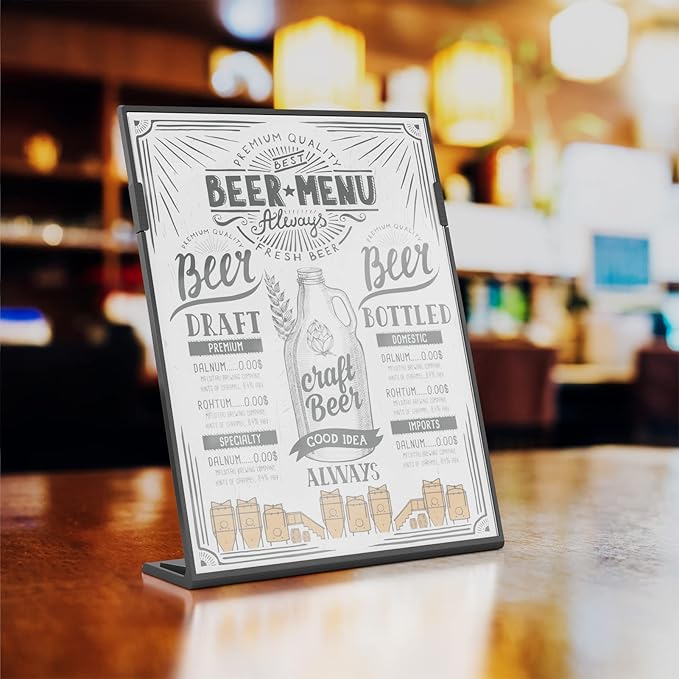 MaxGear Fall Resistant Acrylic Sign Holder 8.5 x 11 Inches 6 Pack, Slant Back Table Flyer Menu Display Stand, Heavy Duty Plastic Acrylic Sign Frame Paper Holder for Business, Store, Restaurant, Black