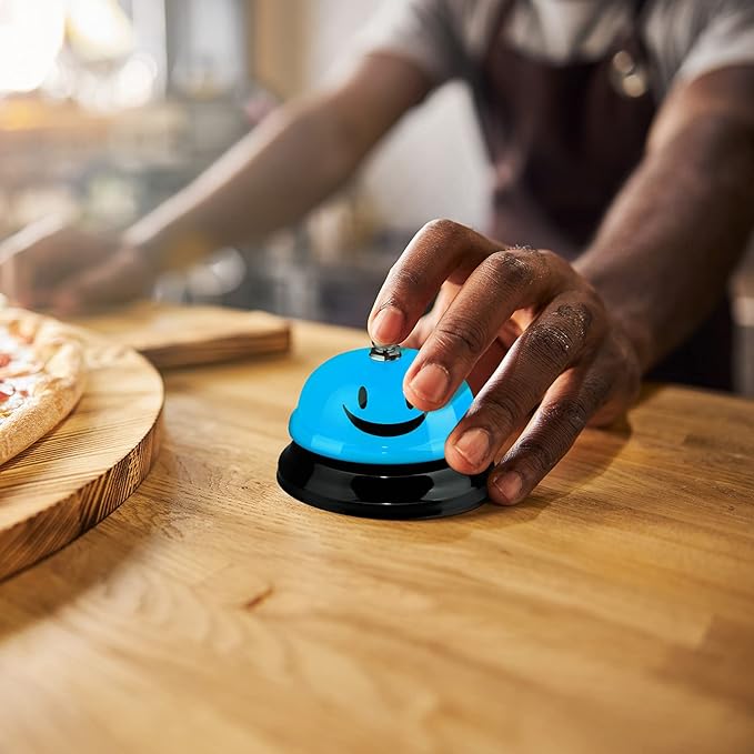 Hotop 3 Pcs Desk Bell for Service Funny Front Desk Smile Face Metal Ringer Call Bell for Kitchen Hotel Restaurant Classroom(Smile Face,Red, Yellow, Blue)