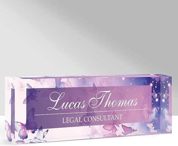 Custom Name Plate for Desk, Personalized Acrylic Office Name Sign with Name & Title, Elegant Desk Decor for Women Men, Employee Appreciation Gift (Purple Butterfly)