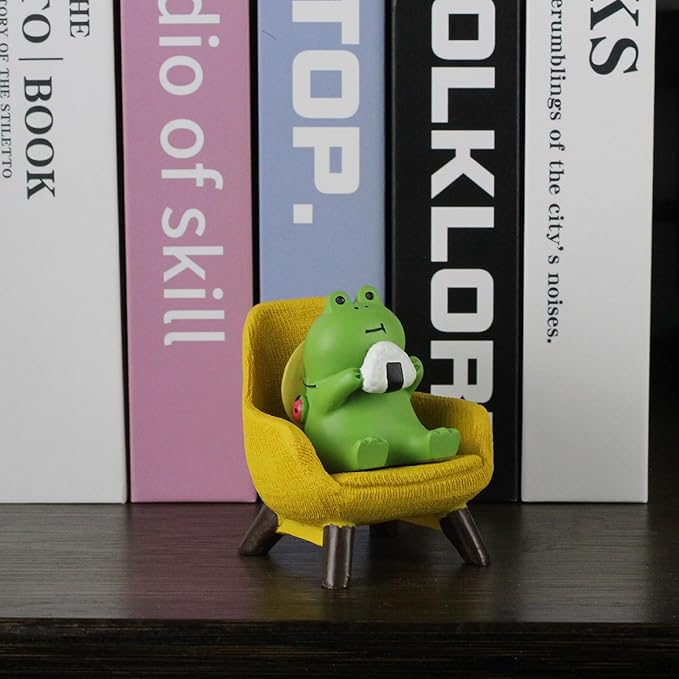 Miniature Frog Figurines Statue - Cute Frog Sculpture for Outdoor Fairy Garden and Desk Decorations - Adorable Frog Figurine Statue Decor for Plant Shelf Desk Office Bedroom(Yellow Sofa)