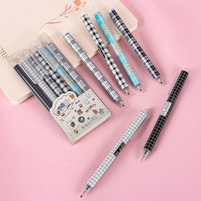 XIUSHE 12PCS Comfortable Writing Pens Retractable Gel Pens Novelty Pretty Journaling Pens,Black Ink Medium Point 0.5mm Gift School Supplies Office Party Birthday Gifts (Stripe,12)