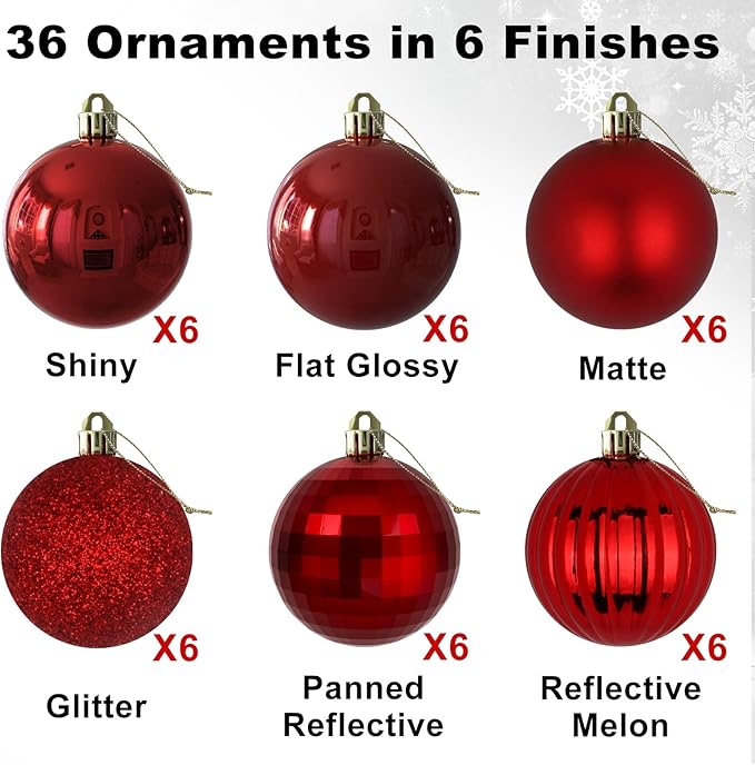 GameXcel Christmas Balls Ornaments for Xmas Tree - Shatterproof Christmas Tree Decorations Small Hanging Ball Red 1.6 Inch x 36 Pack
