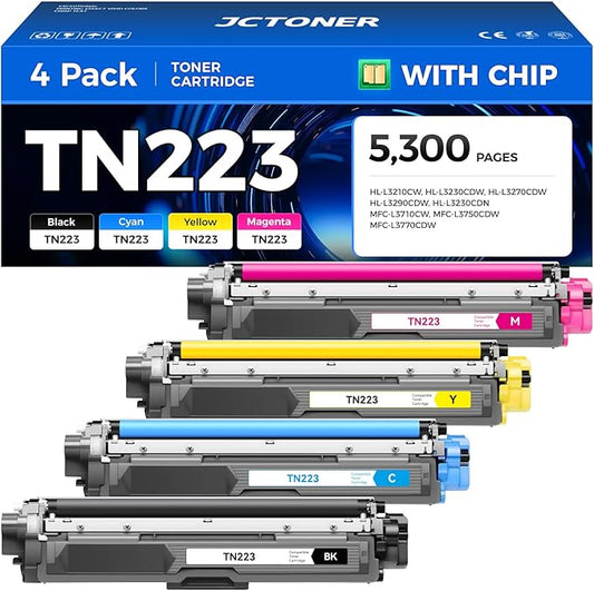 TN223 Toner Cartridge Set 4-Pack Replacement for Brother TN-223 TN227 Compatible with HL-L3270CDW HL-L3210CW MFC-L3770CDW HL-L3290CDW MFC-L3750CDW L3710CW HL-L3230CDW L3230CDN Printer Ink Color Black