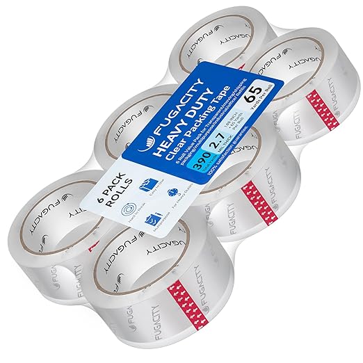 FugaCity Clear Packing Tape Refills (6 Rolls),Heavy Duty Packaging Tape for Moving Supplies,2.7 Mil Thick Shipping Tape, 1.88 Wide,65 Yards Per Roll,Total 390 Yards